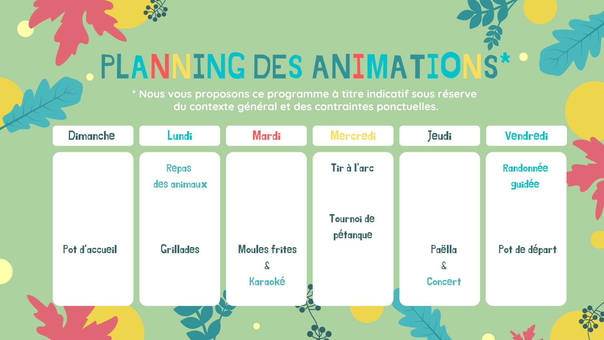 Planning des animations